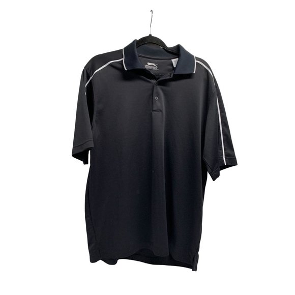 Slazenger Mens Size M Black Polo Shirt Short Sleeve 1/2 Button - Picture 1 of 3